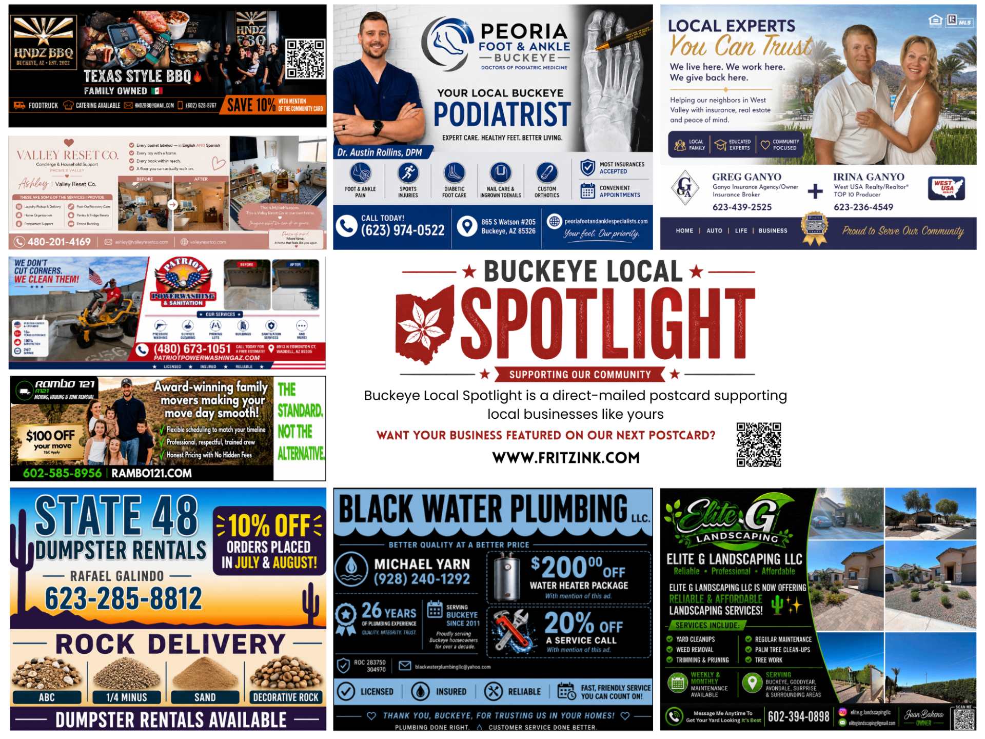 Buckeye direct mail postcard — Buckeye Local Spotlight community mailer featuring local businesses